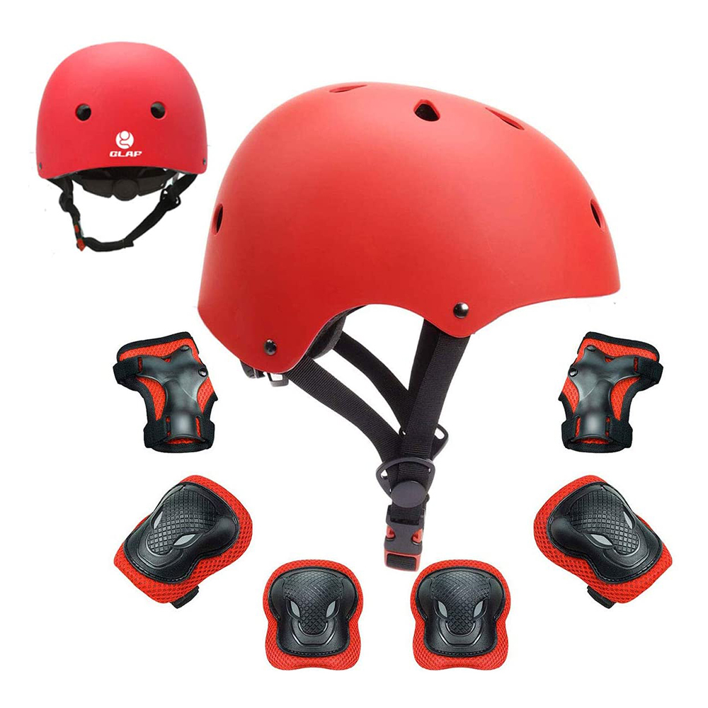 [해외] GLAF 헬멧 (어린이용) 자전거 프로텍터 세트 3-12세 보호구 내구성 경량 레드 M