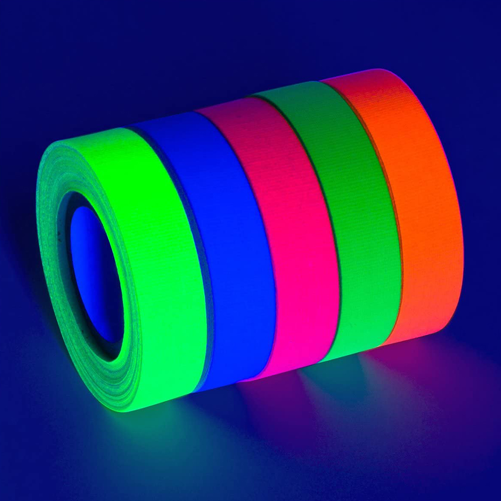 [해외] UV BLACKLIGHT 반응성 형광 5팩, 네온 개퍼 테이프 매트 마감 (다양한 크기)