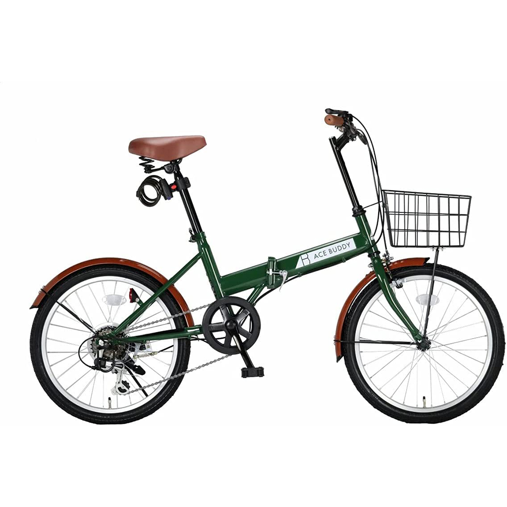 [해외] ACE BUDDY 206-5 접이식 자전거 바구니 열쇠 등 6단 변속 20인치 그린