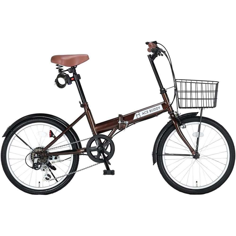 [해외] ACE BUDDY 206-5 접이식 자전거 바구니 열쇠 등 6단 변속 20인치 브라운