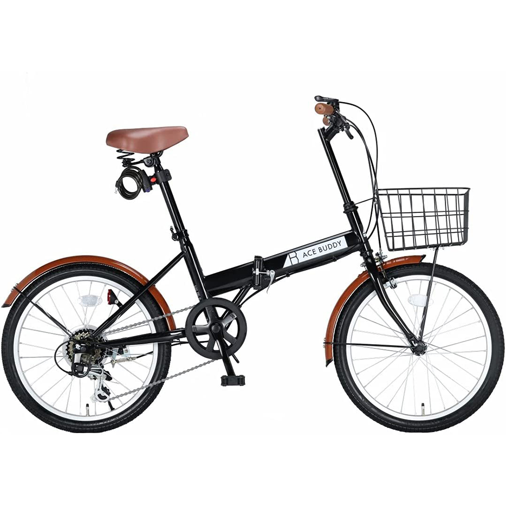 [해외] ACE BUDDY 206-5 접이식 자전거 바구니 열쇠 등 6단 변속 20인치 블랙