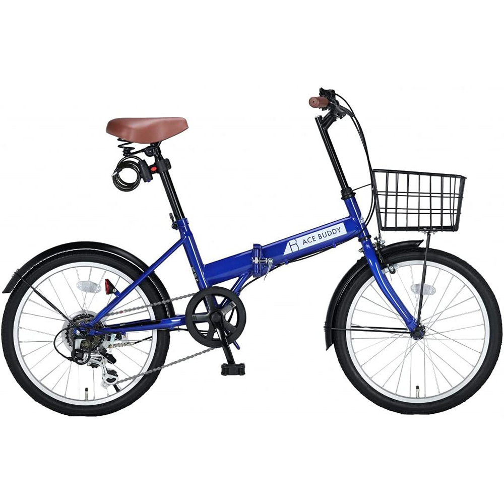 [해외] ACE BUDDY 206-5 접이식 자전거 바구니 열쇠 등 6단 변속 20인치 블루