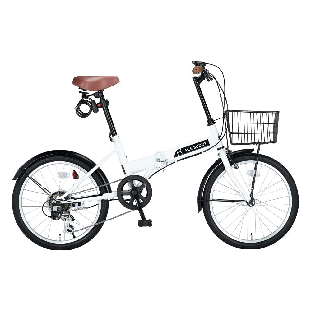[해외] ACE BUDDY 206-5 접이식 자전거 바구니 열쇠 등 6단 변속 20인치 화이트