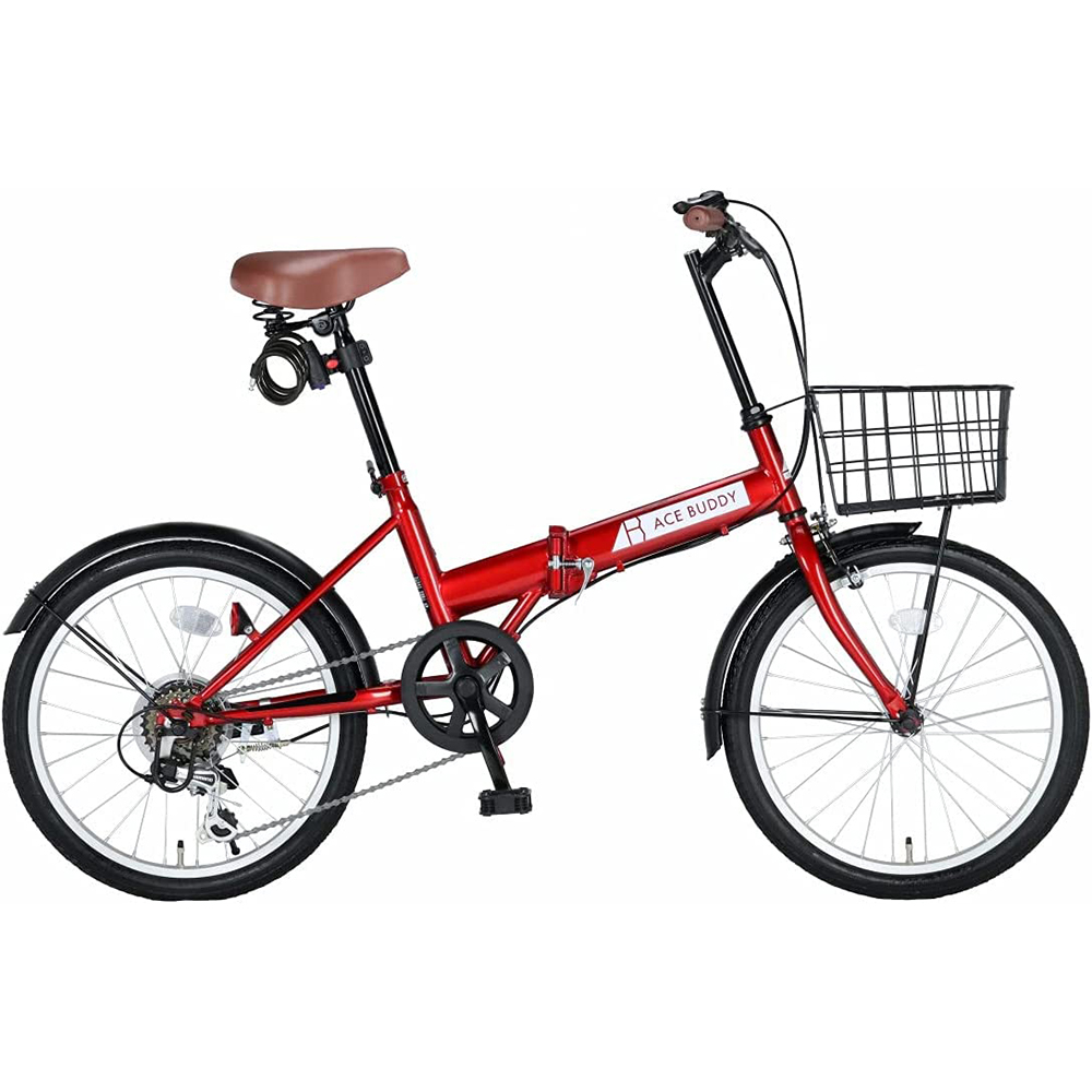 [해외] ACE BUDDY 206-5 접이식 자전거 바구니 열쇠 등 6단 변속 20인치 레드
